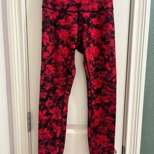 lululemon athletica Black and Red Floral Leggings